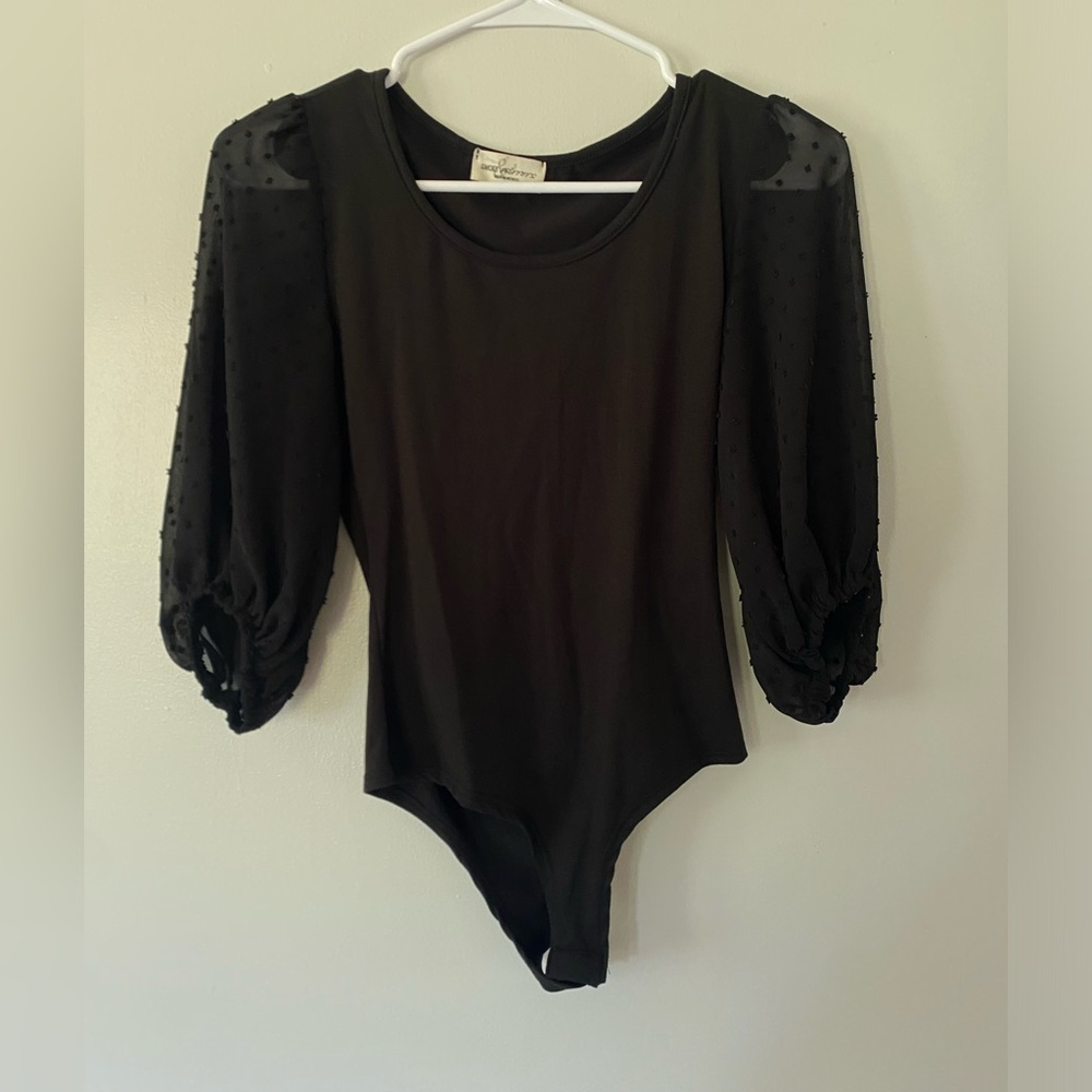 Smoke & Mirror Black Puff Sleeved Bodysuit